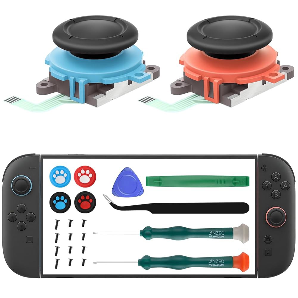 LONANDY Joycon Joysticks for Nintendo Screwdrivers, Analog Switch Repair 2 Anti-Drift Grips, Thumb - 상품 이미지