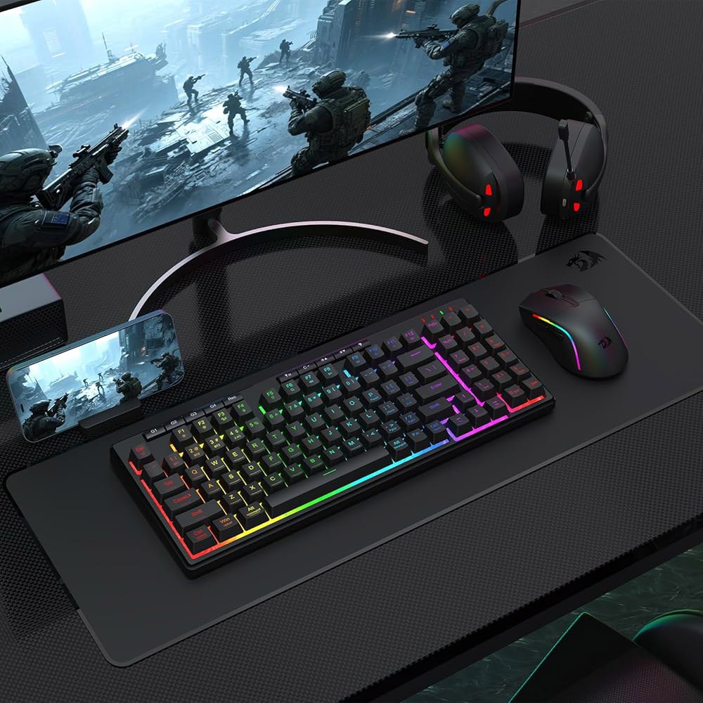 Redragon S156 무선 키보드 및 이상적 모드, DPI PC, 트라이 RGB 긴 매크로 4800 수명, 초경량 맥용 마우스, 게이머에게 느낌 키 배터리 4개, 61G 백라이 - 상세 이미지 2