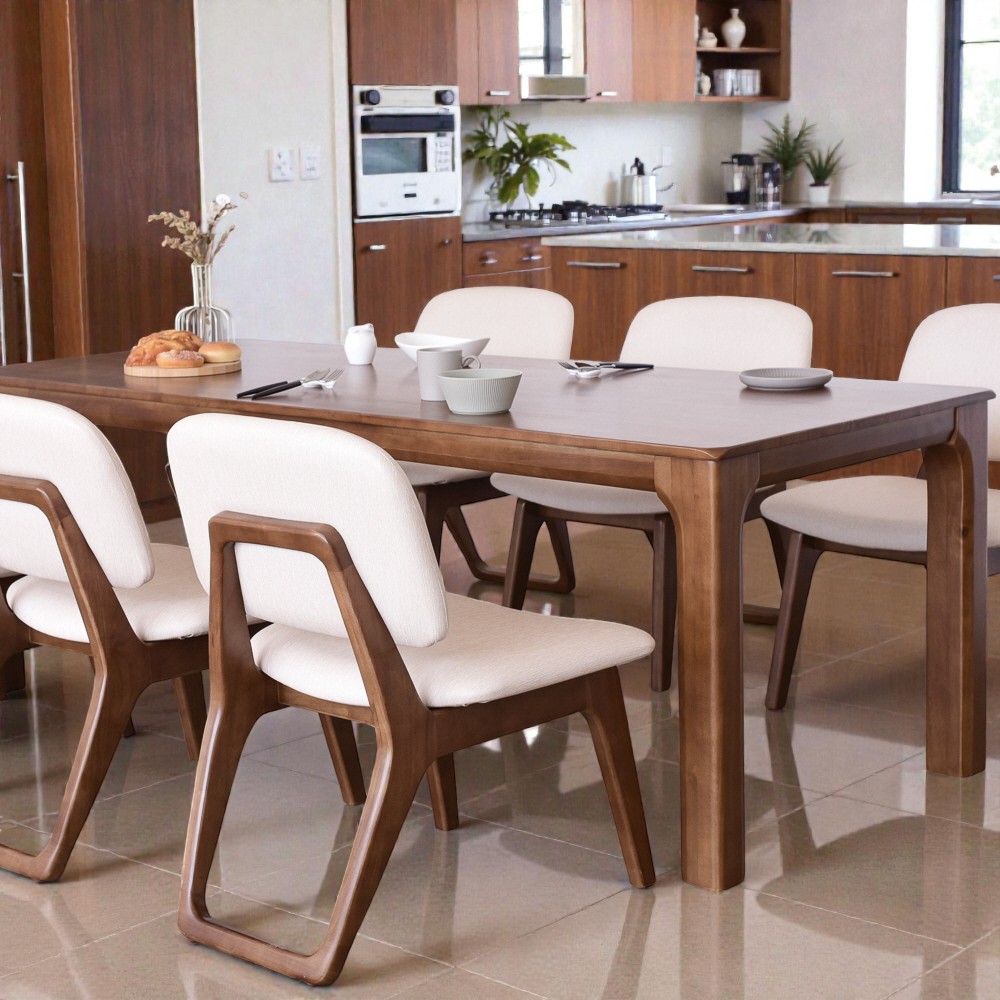 이즈네이처 낮은식탁 원목 6인용식탁 4인용식탁 세트 식탁+의자6, 1900mm, A타입(스퀘어 의자), 월넛브라운