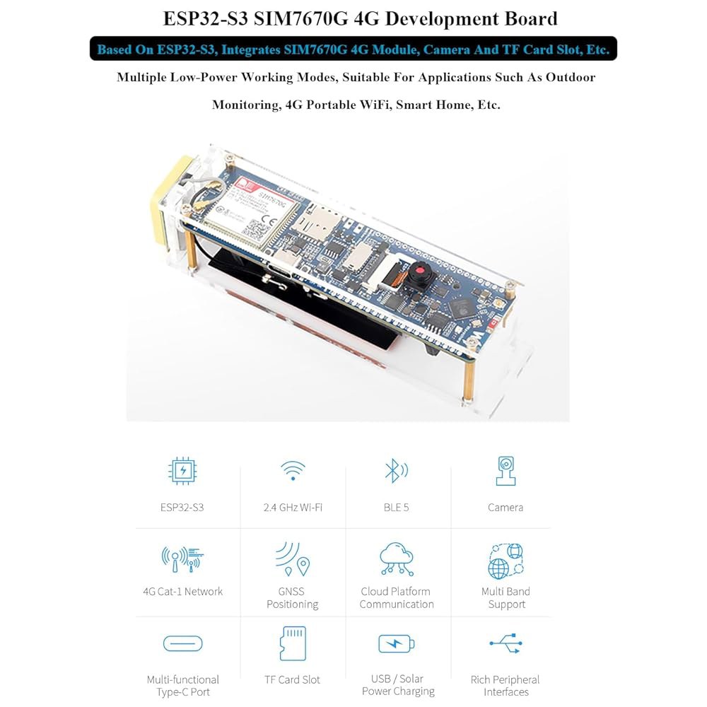 ESP32-S3 SIM7670G 4G 개발 보드, 태양광/USB 글로벌 포지셔닝 멀티 L 밴드, 커버리지 충전, E/GNSS 온보드 지원, 네트워크 W-F-i, Cat-1/W-F/ - 상세 이미지 3