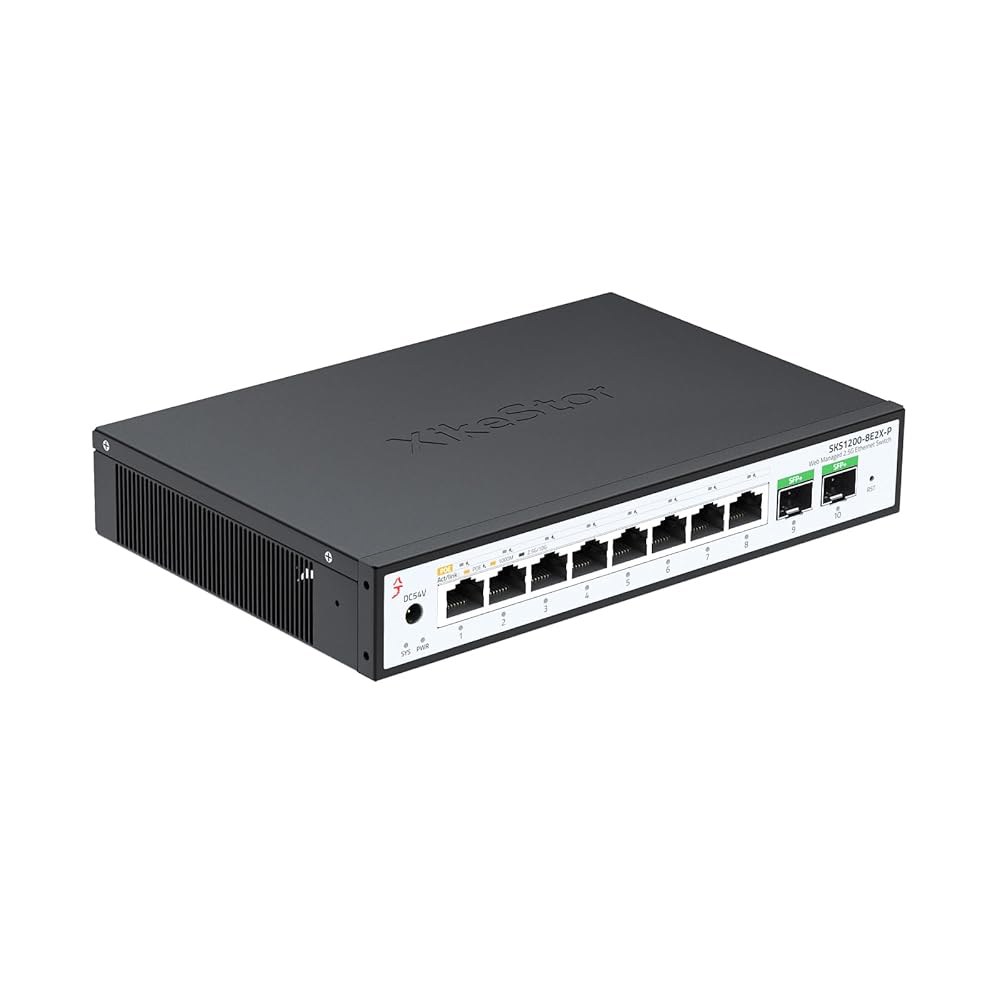 XikeStor 10 포트 2.5Gb PoE RJ45 10G 스위치, Umanaged AP, 2 2.5G SFP+, 포트당 지원 팬리스, IEEE8023af/at, 전력 VoIP - 상품 이미지