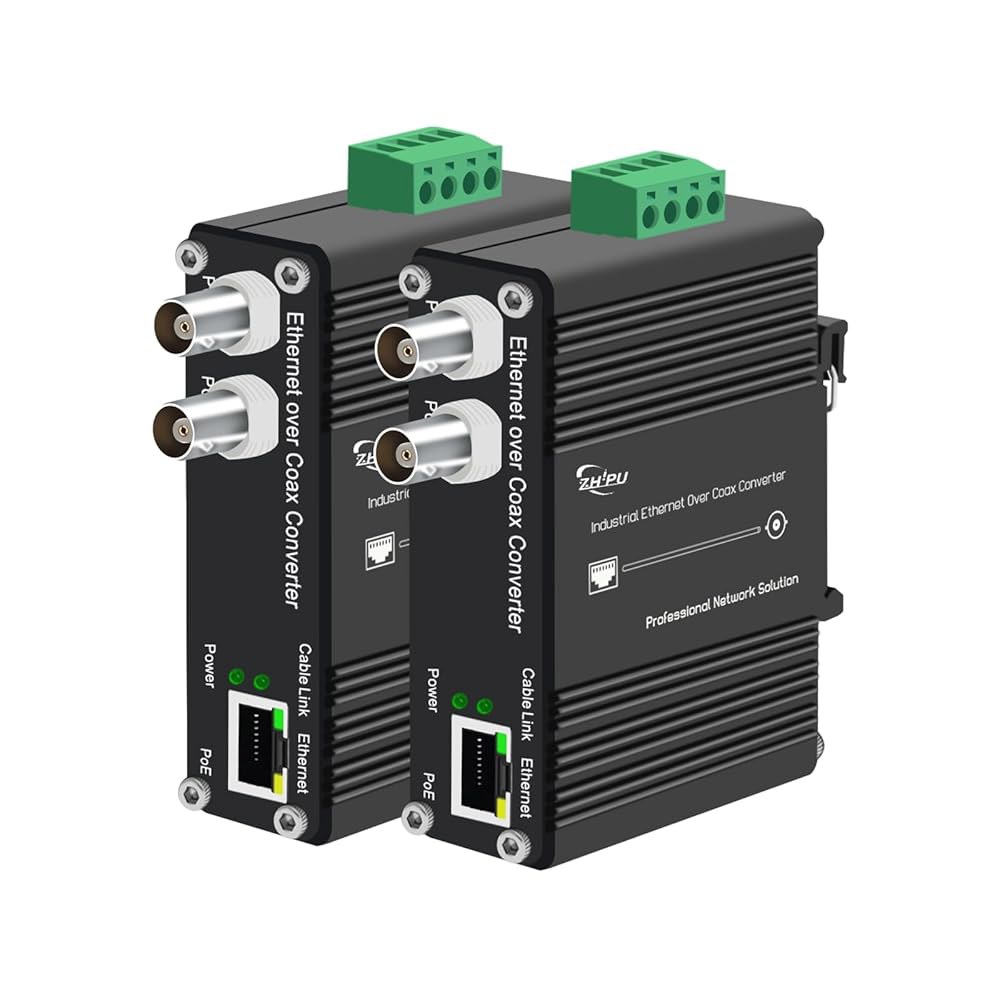 산업용 PoE+ DIN 레일 EoC DC 카메라 BNC 10/100Mbps 동축, 데이지 포트 입력, 및 컨버터, IP 체인), PoE 48V (900m+ 출력, 300m 네트워크 - 상품 이미지