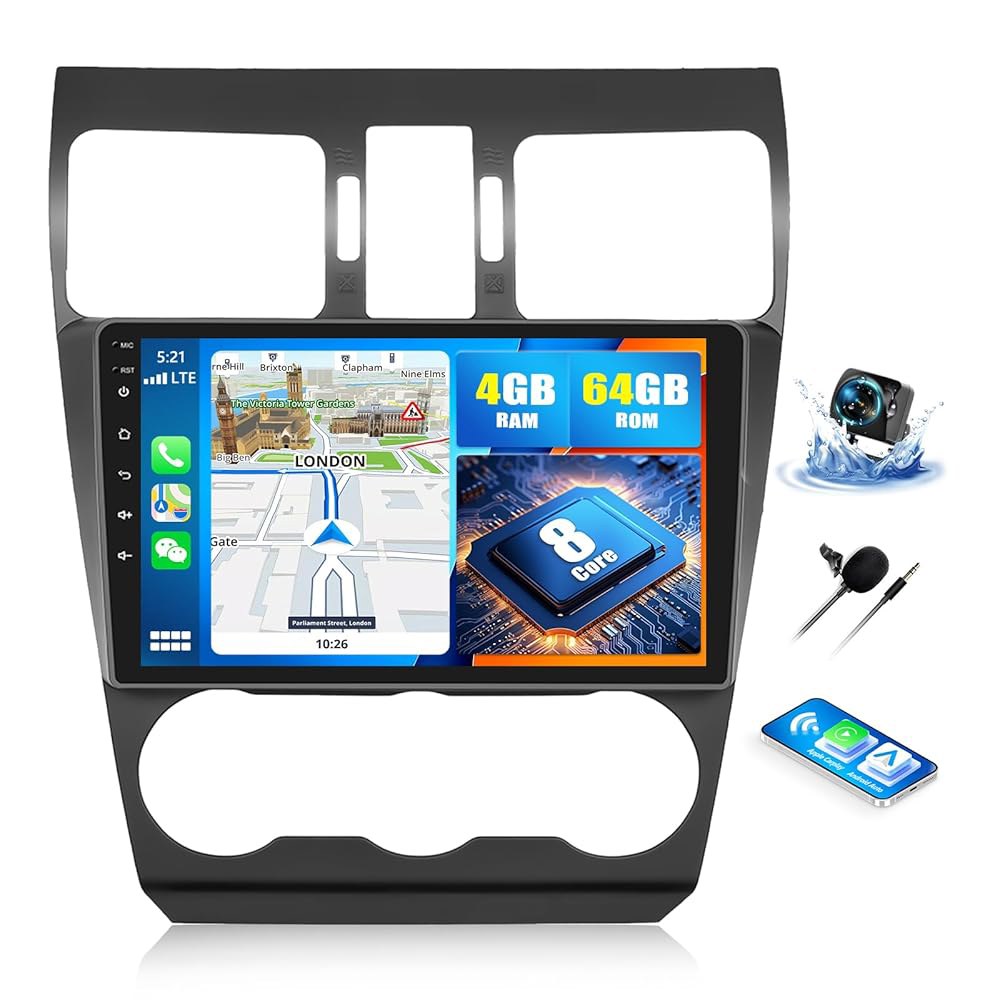 SIXTOP [8코어 4+64G] 스바루 포레스터 9인치 안드로이드 AHD 라디오 스크린 FM/RDS 32EQ 스테레오 카메라용 AI 블루투스 음성 카플레이 59UI 무선 터치 - 상품 이미지