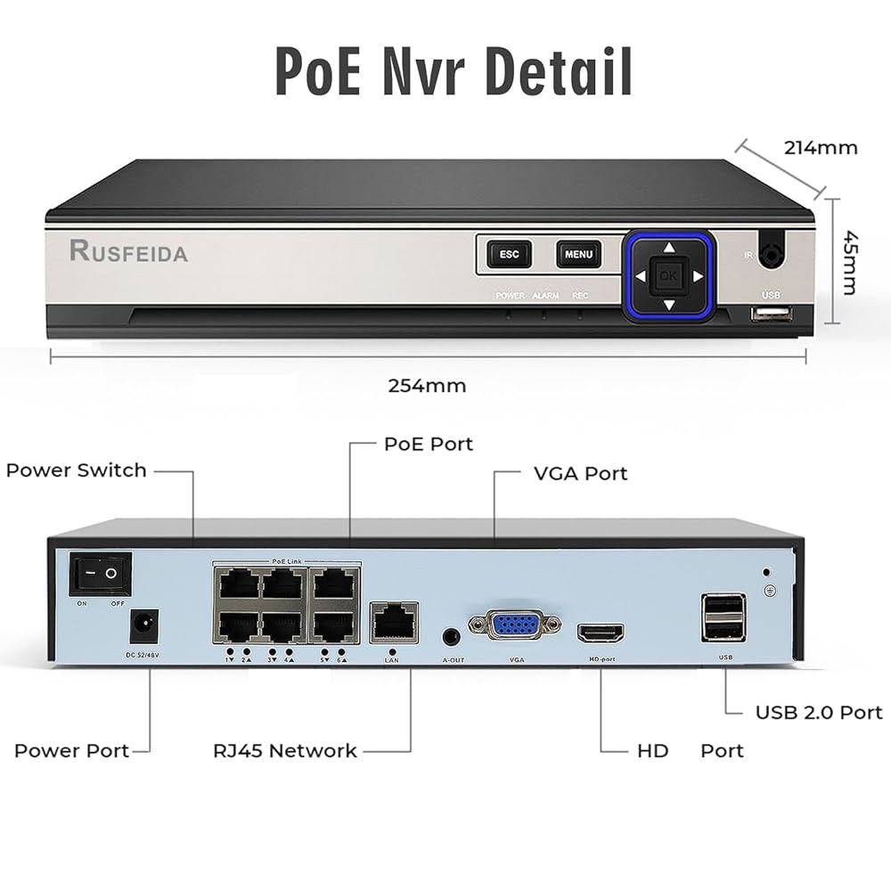 보안 카메라 시스템용 4K 6CH H.265+ PoE 녹화, NVR, 10CH 미포함) 4K/5MP/4MP/3MP/1080P NVR(HDD 감지, IP 비디오 네트워크 6 레코더, - 상세 이미지 2