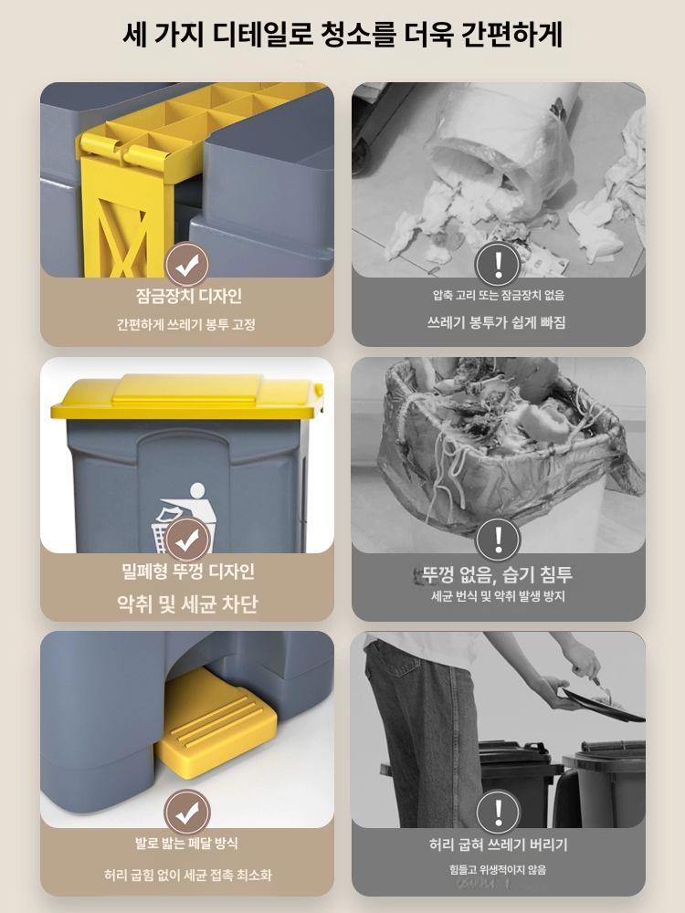 페달형 내부통 포함 종량제 대형 쓰레기통 이동식 속뚜껑 80l 뚜껑 + 그레이 통 초두꺼움 1단계 - 상세 이미지 2