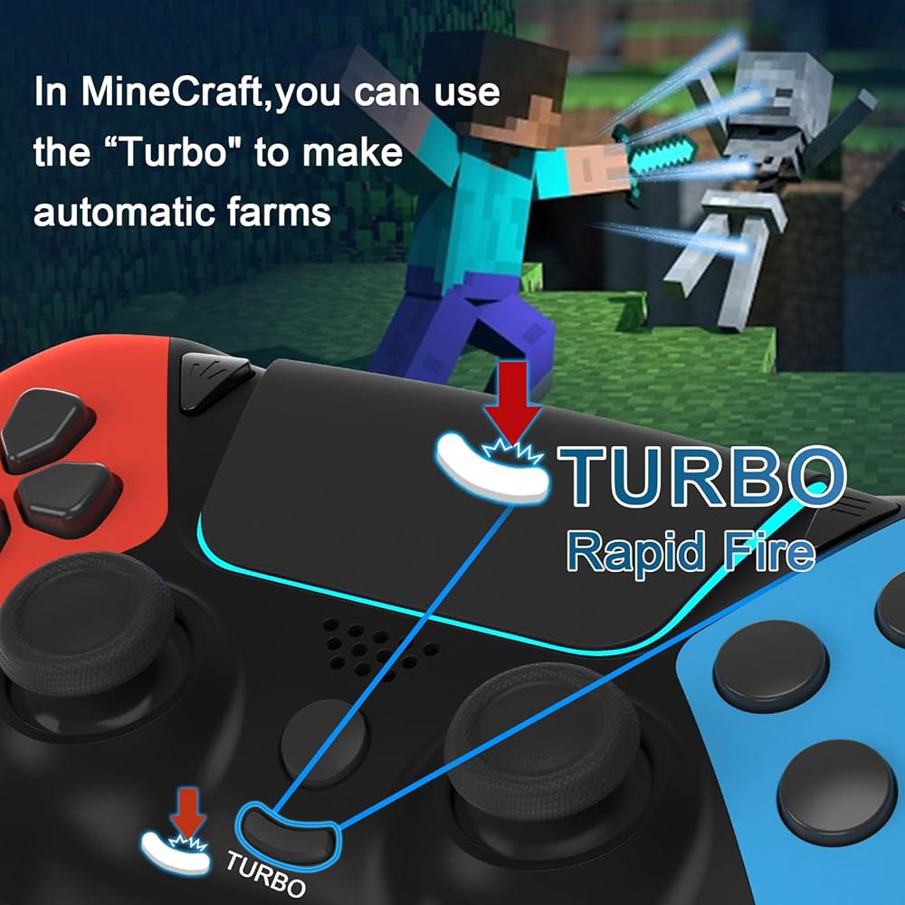 BELOPERA Control for PS4 Controller,Wireless Pro Red Paddles,Turbo,Blue Drift with 4 Remote Back PC, - 상세 이미지 3