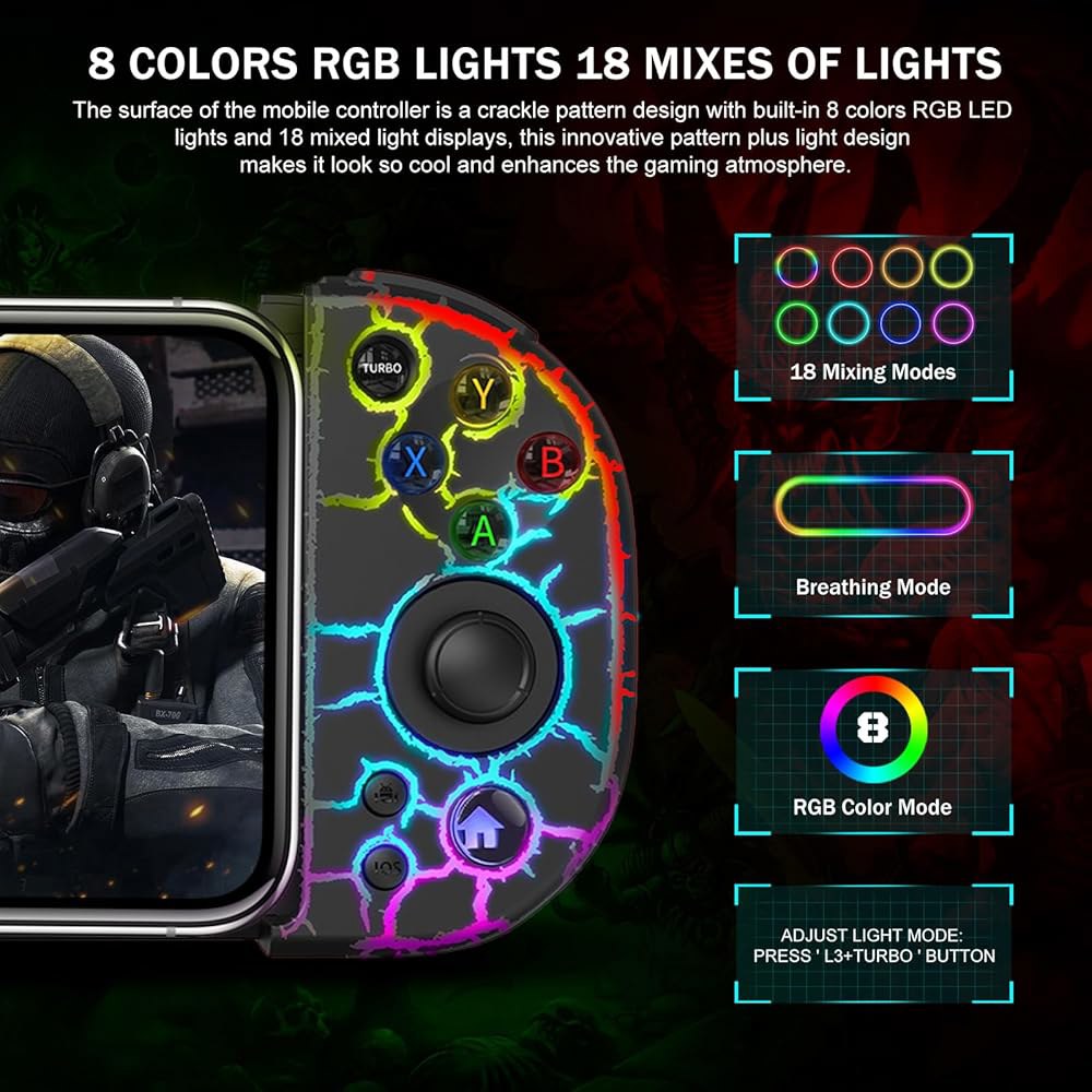 arVin Phone Controller for iPhone Android of Duty Lights/Turbo/Hall with Call Color 15/14/13/Galaxy - 상세 이미지 3