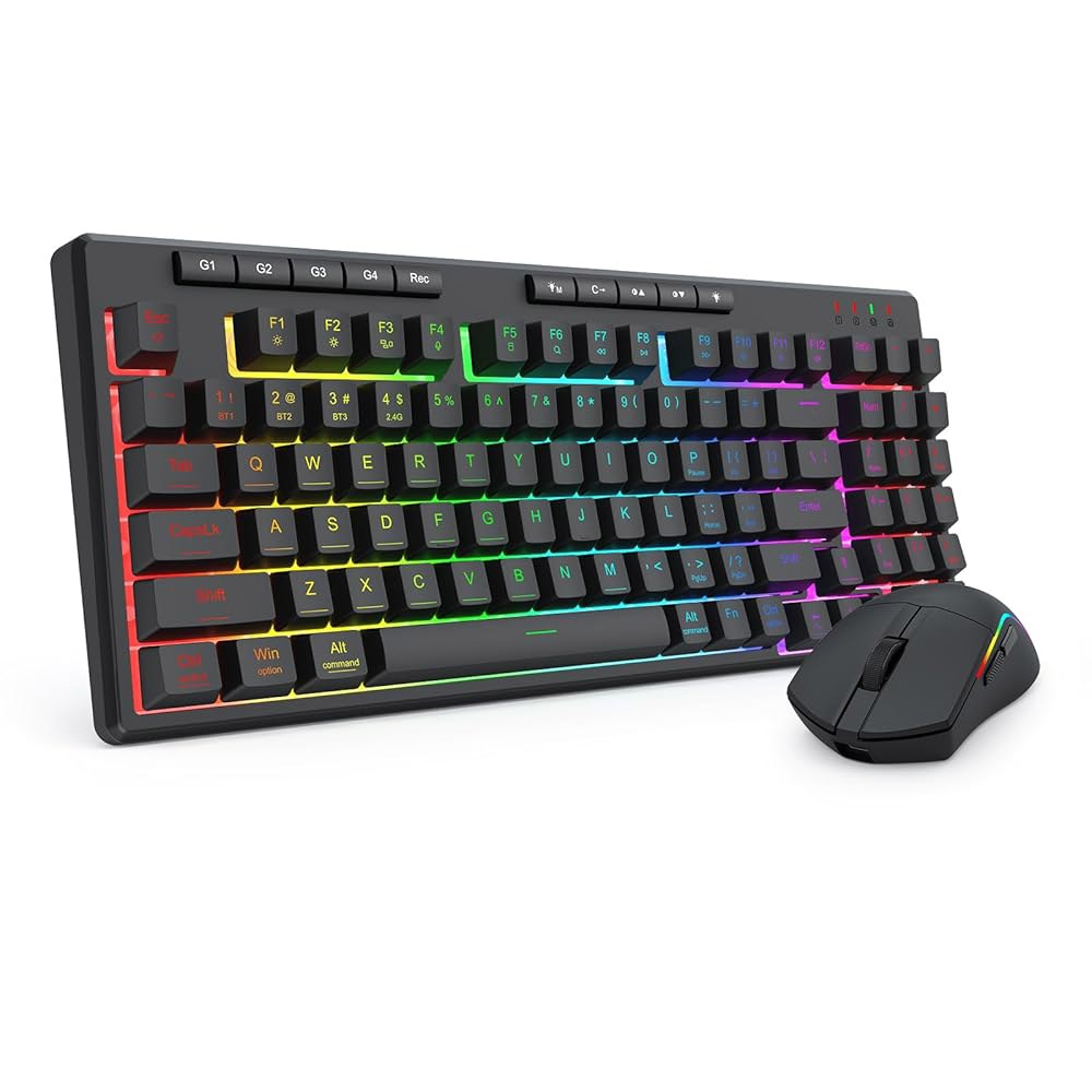 Redragon S156 무선 키보드 및 이상적 모드, DPI PC, 트라이 RGB 긴 매크로 4800 수명, 초경량 맥용 마우스, 게이머에게 느낌 키 배터리 4개, 61G 백라이 - 상품 이미지