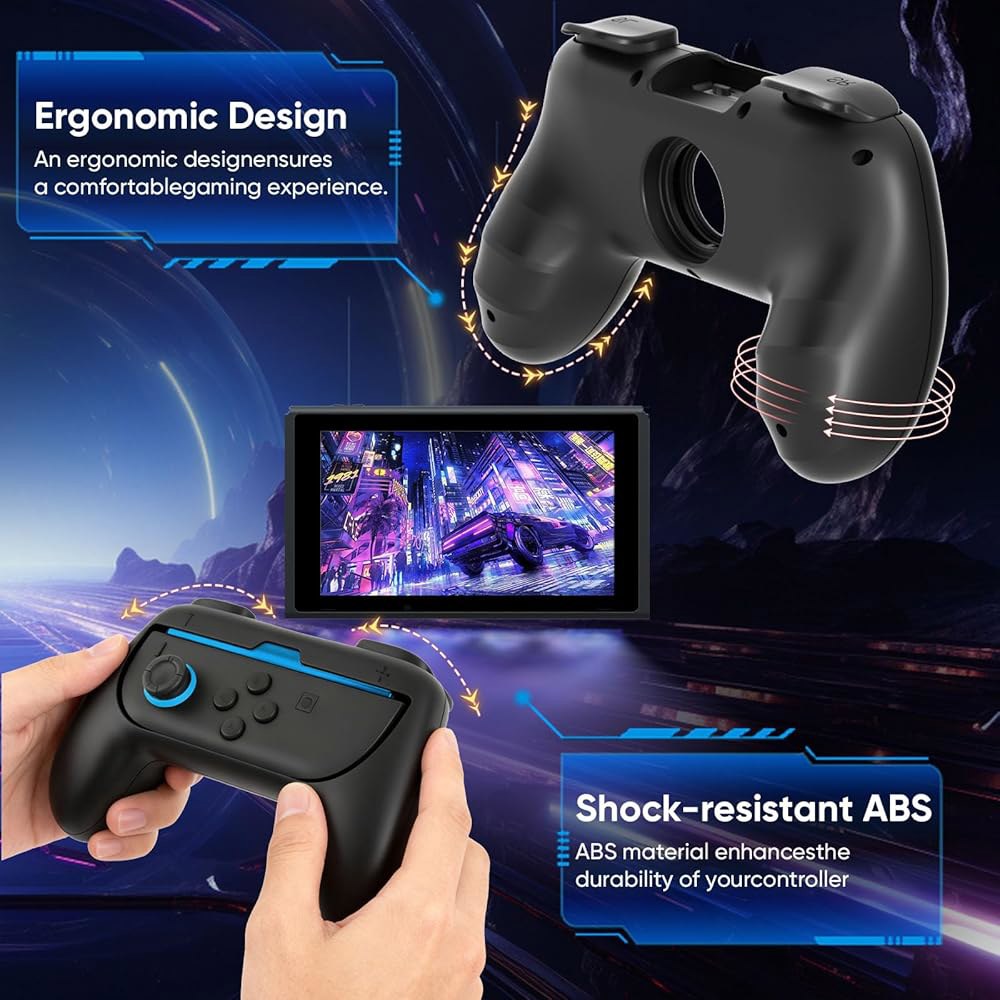 Switch 2 Grip Set (2 Accessories for 2/1/OLED, , + Family Holder Anti-Slip 4 Steering Pack Mario Gri - 상세 이미지 3