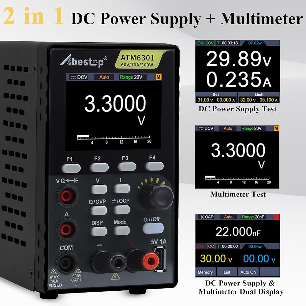 DC 전원 공급 가변 디지털 멀티미터, 60V 10A 300W 스위칭 벤치탑 장치 2개, 다중 보호 기능 포함 1개 2.8인치 LCD 디스플레이 110V 입력 전압 ATM6301 - 상세 이미지 2