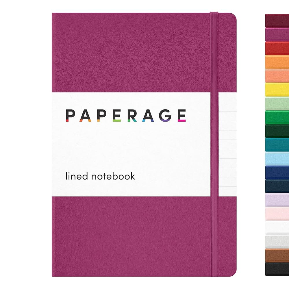 PAPERAGE 안감 저널 노트북, (Raspberry), 160페이지, 중간 크기 5.6인치 x 8인치 - 100 GSM 두꺼운 종이 u2013 하드커버 저널링 노트북 업무, - 상품 이미지