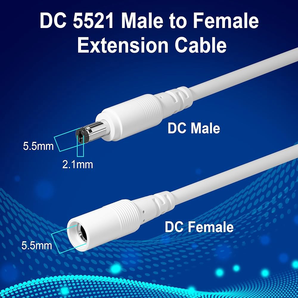 12V DC 전원 연장 케이블 5V 보안 5521 DVR 9V 네트워크, 공급 독립형, 5.5mm 어댑터 카메라, 7.6m(25피트), 수-암 코드, x 2.1mm IP LED - 상세 이미지 2
