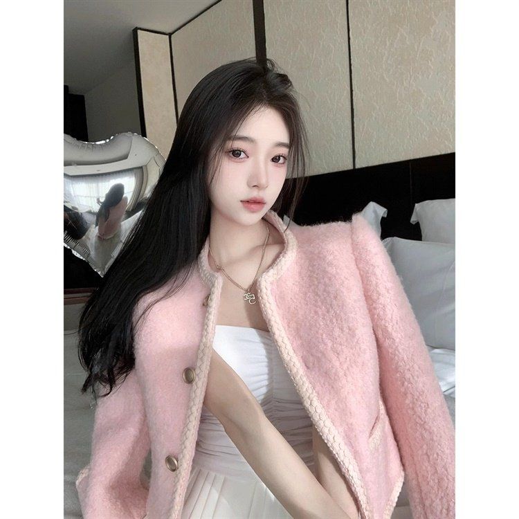 자켓 핑크 트위드 노카라 하객룩 하객 패션 셀럽 여성 분유 S - 상품 이미지