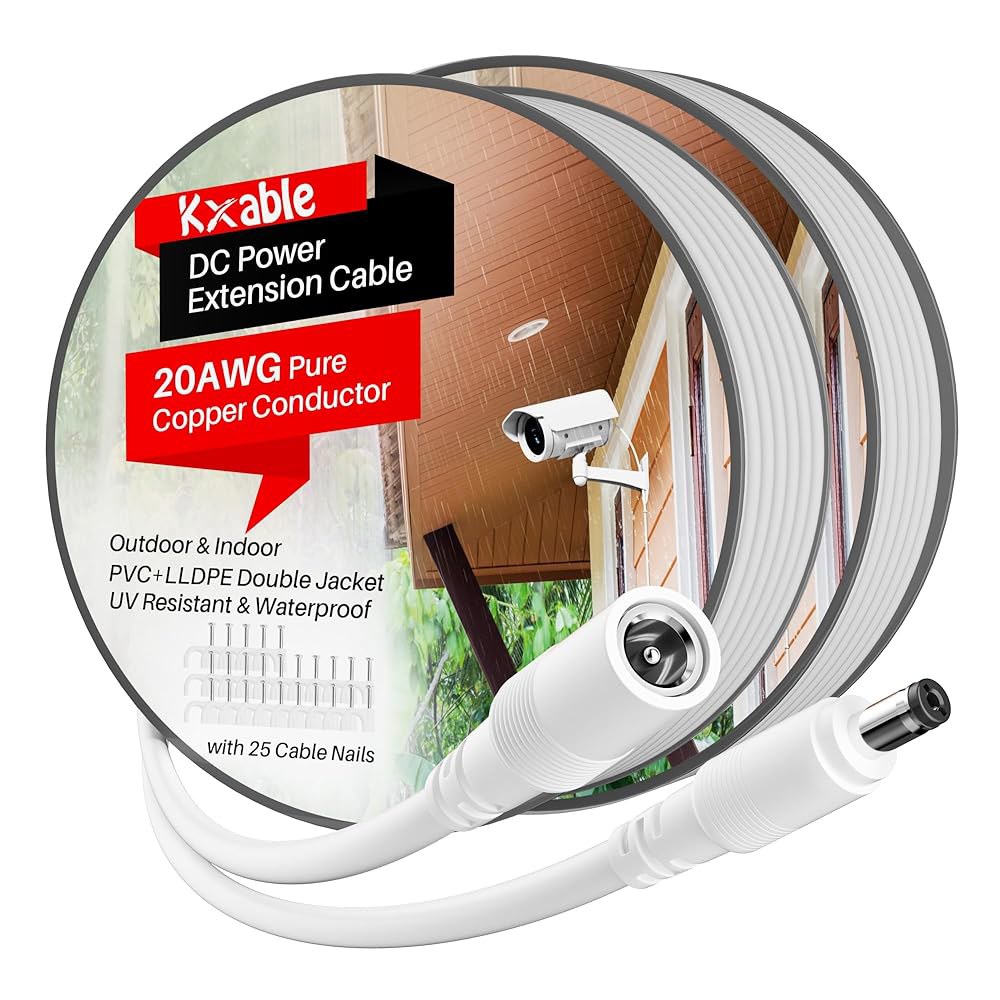 12V DC 전원 연장 케이블 재킷, 5521 DVR, (2팩), CCTV 카메라, IP LED 2.1mm 스트립, 차단, 자외선 5.5mm 실내, 더블 방수 보안 수에서 네트워크 - 상품 이미지