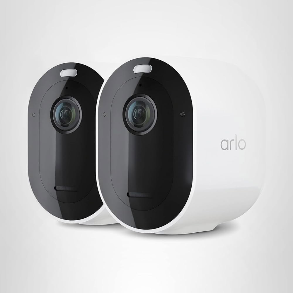 Arlo Pro 5S 스포트라이트 보안 줌, 연결 듀얼 2K 비전, 실외 오디오, 라이브 Wi-Fi 강력한 2개) 카메라 무선 밴드 컬러 가장 네트워크에 양방향 HDR 나이트 스트 - 상품 이미지