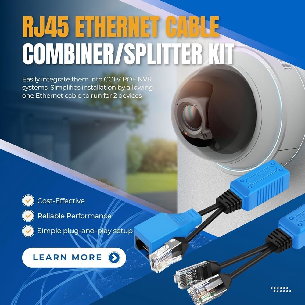 TNP RJ45 이더넷 케이블 결합기/스플리터 감시용 암 LAN POE 1 Cat6 Cat5e 및 수 스플리터 데이터 - Y (2쌍), 키트 익스텐더 어댑터 2 네트워크 - 상세 이미지 2