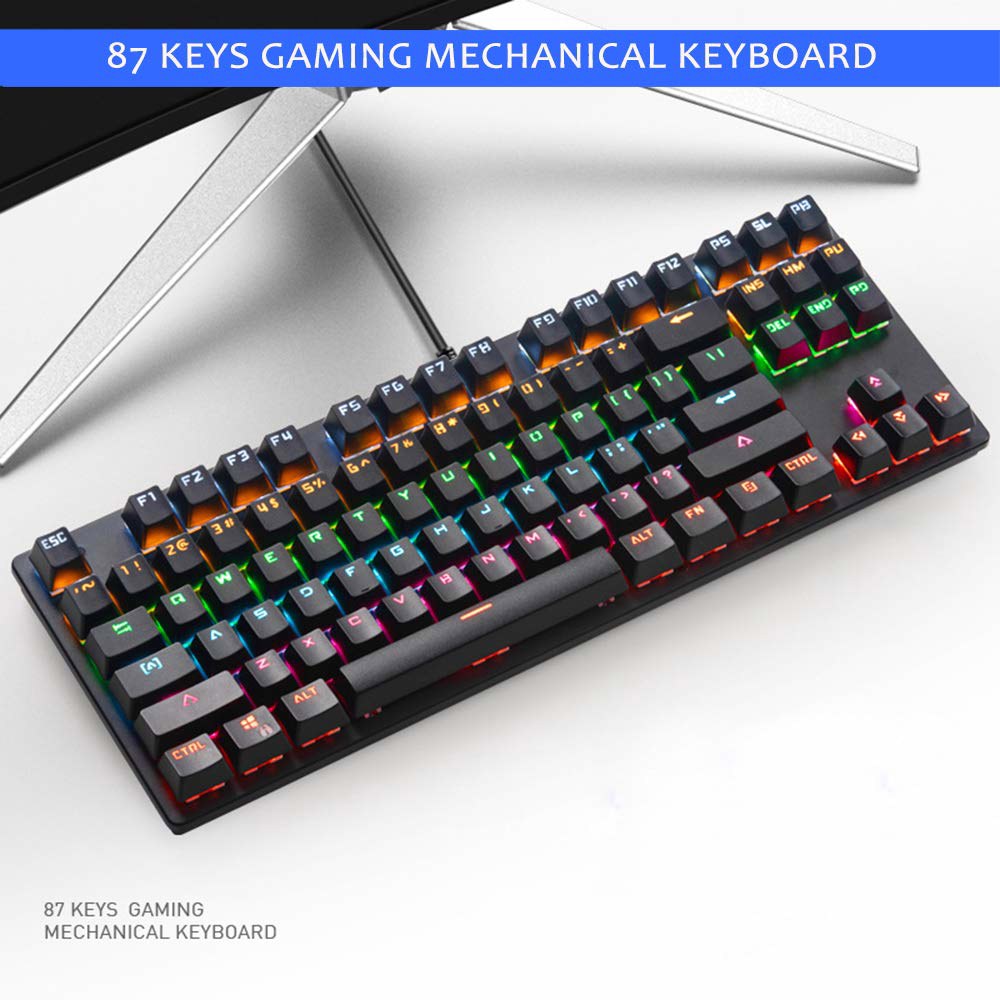 K917 RGB 기계식 게이밍 키보드 라운드 백라이트 및 레트로 MAC용 조명 PC LED 고스팅 - (클래식-블랙) 87키 안티 블루 스위치 키캡 Classic-Black - 상세 이미지 2