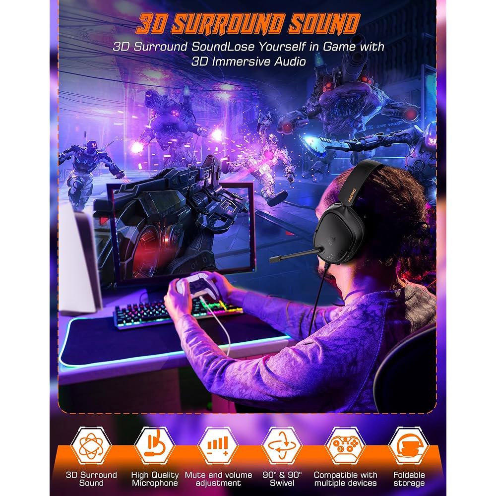 NUBWO HG04L Gaming Headset for & One, XS/Xbox Mic, Series Black Unidirectional Xbox - Clear 3.5mm 25 - 상세 이미지 2