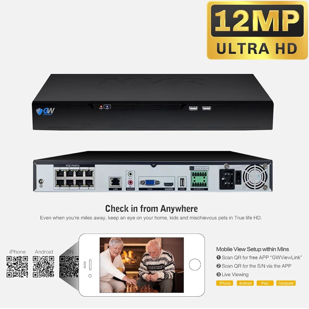 GW Security 12MP 4K 8 요금 네트워크 월 NVR 앱 레코더, 비디오 용량, TAA 및 (GW6808NP) NDAA 준수 저장 24TB 포함, 채널 모바일 없음 무료 - 상세 이미지 3