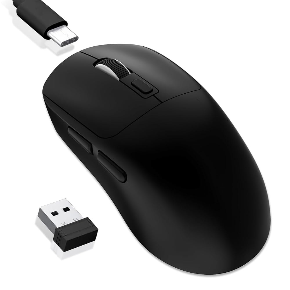 MELOGAGA 무선 게이밍 마우스, 2.4G/블루투스 블랙 태블릿용 맥, 가능한 포함, 게임 3모드 PC, - 유선/무선 8개의 PS5, 조절 인체 공학적 DPI 컴퓨터 충전식 - 상품 이미지