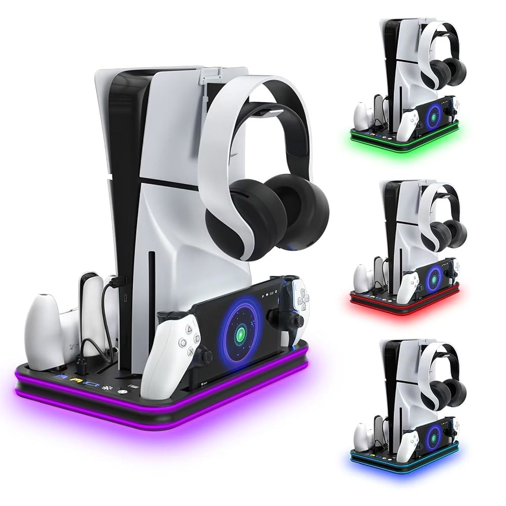 Cooling Station & RGB LED and Gaming Charging Stand Charger - with Controller PS Portal for PlayStat - 상품 이미지