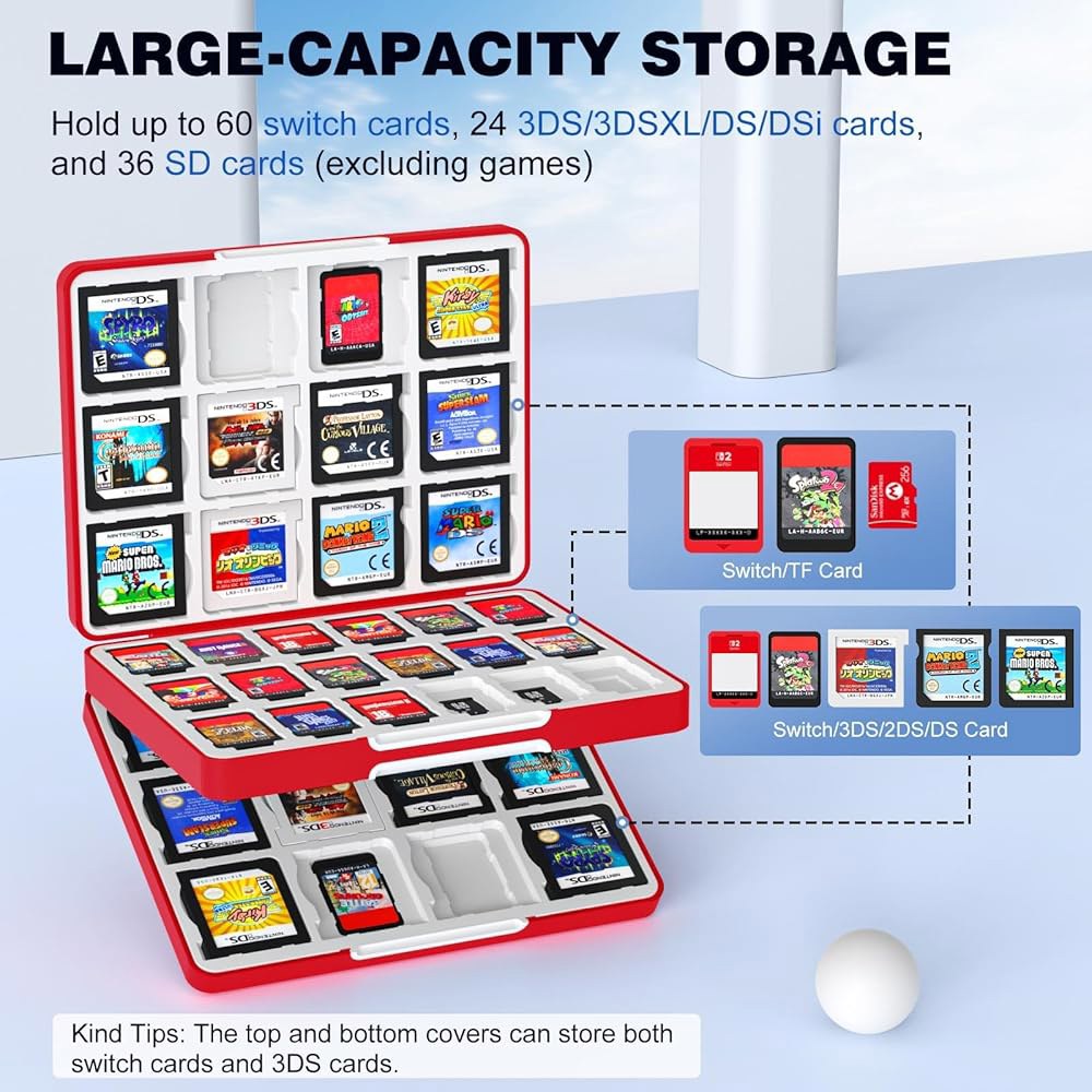 MoKo 60 Game Card Case Nintendo & 24 Switch Cartridges OLED 3DSXL, 36 Micro / Ball SD Red Storage Ho - 상세 이미지 2