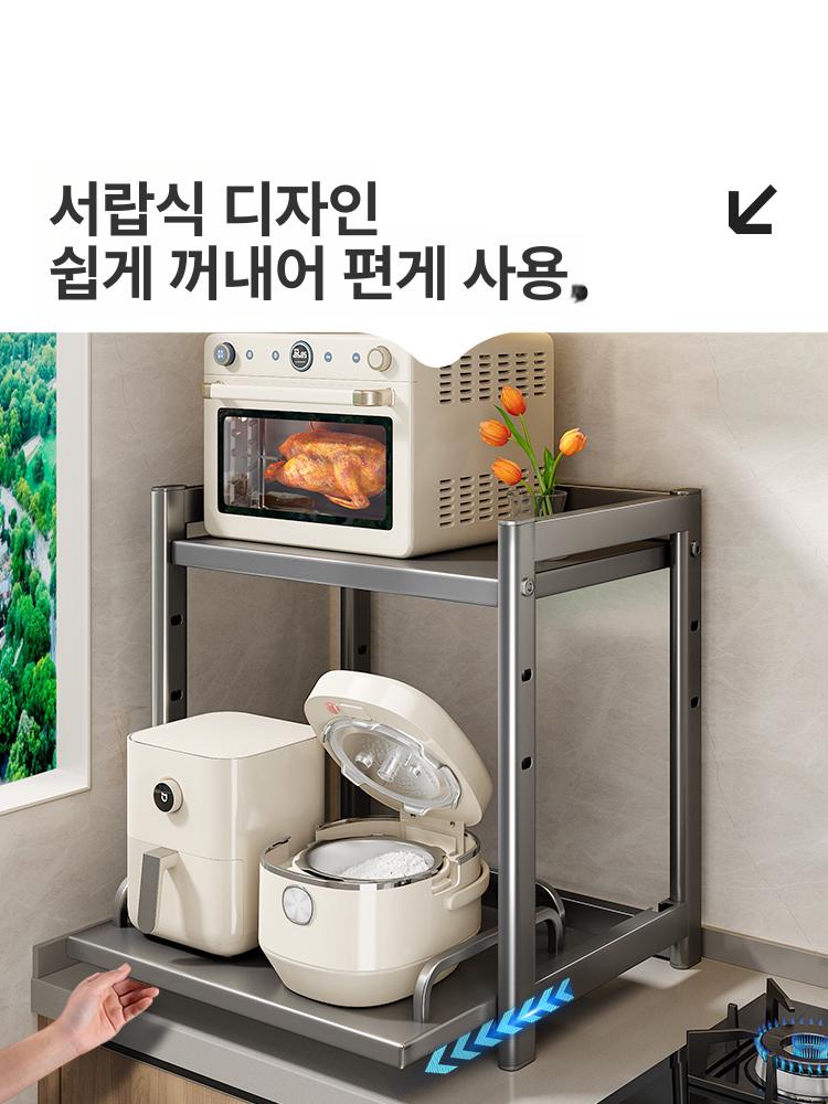 슬라이딩 밥솥 선반 수납장 전자레인지 인출형 레일 철제 건메탈그레이 2칸 40cm 2칸 - 상세 이미지 2
