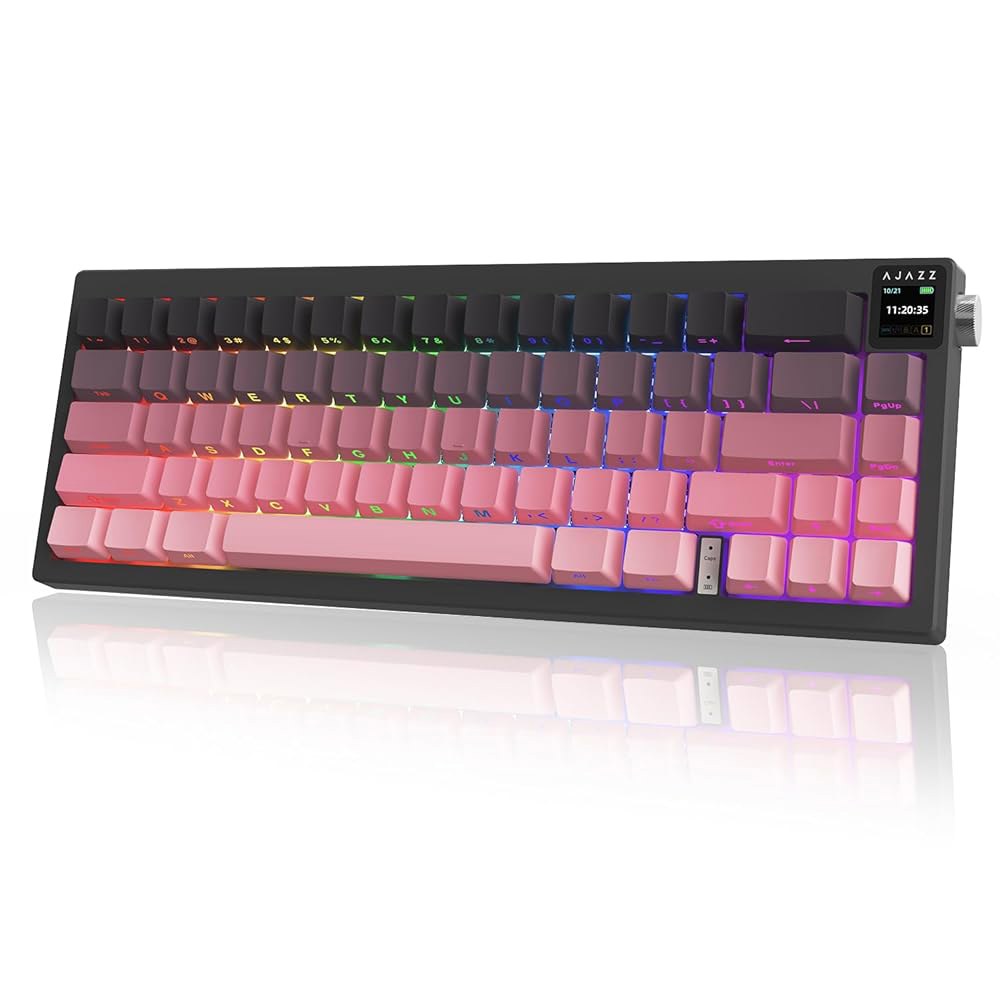 AJAZZ AK650 65 레이아웃 핫 게이밍 손잡이, 컬러 디스플레이, 유선 기계식 각인 TFT 가능 무선 2.4G 핑크) 스왑 (측면 키보드, 0.8인치 - 상품 이미지