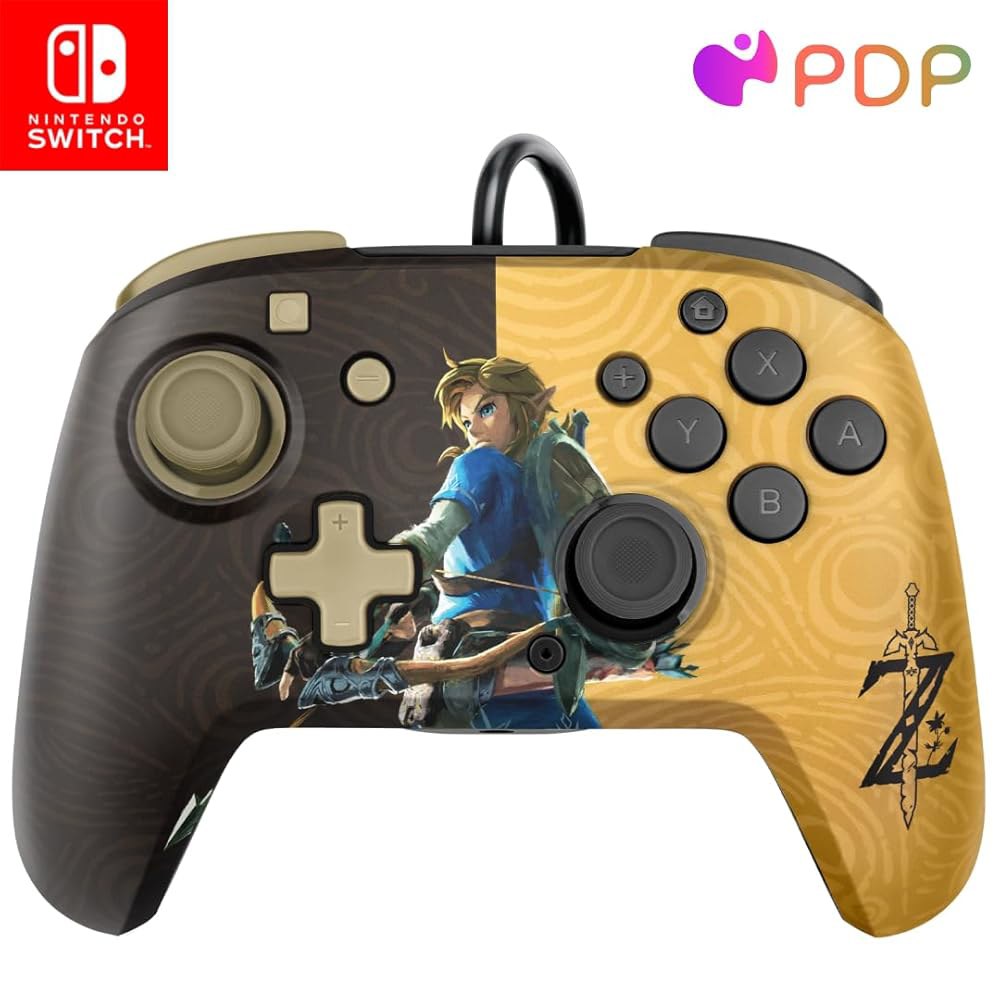 PDP 게이밍 페이스오프 디럭스+ 유선 프로 스위치 패들 Zelda 인체 링크 정의 버튼 the 라이선스 사용자 공식 골드/블랙 Nintendo Wild 컨트롤러 및 of 가능한 - 상품 이미지