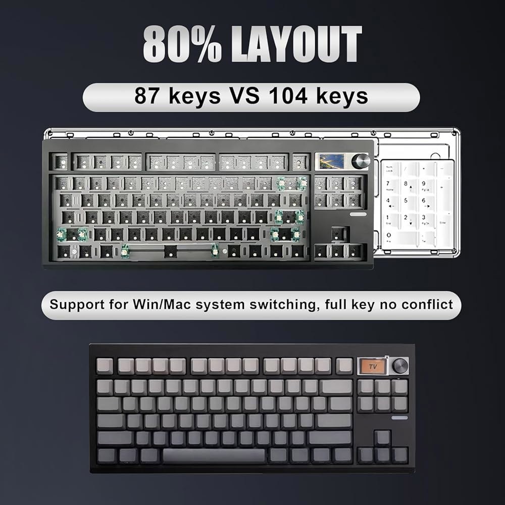 ZMX GMK87 키보드 베어본 키트, 무선 손잡이 키보드, 모드 BT5.0/2.4G/Type-C 맞춤형 개스킷 키트(블랙) RGB 프로그래밍 스왑 가능한 마운트 핫 트리플 기계식 - 상세 이미지 2