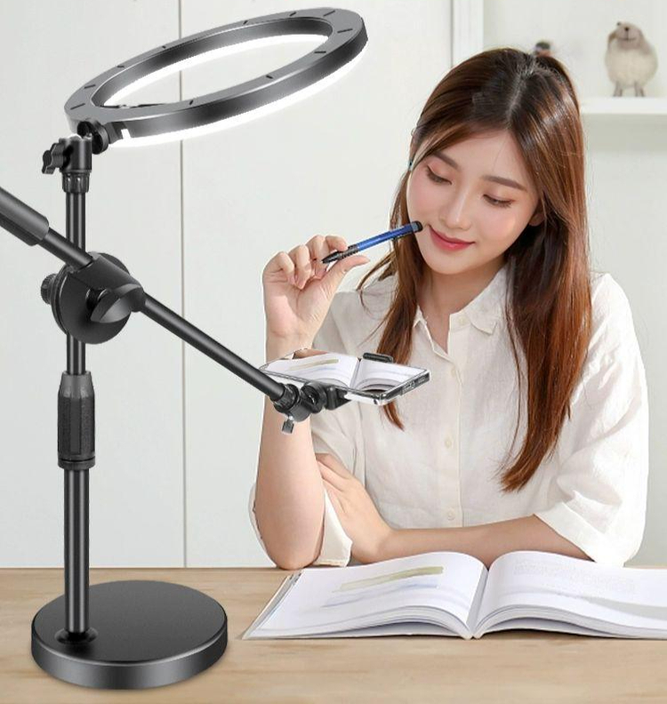 핸드폰 유튜브 촬영용 항공샷 거치대 북스캔 회전형 탑뷰 무게추 텔레스코픽 26cm 링 라이트 - 상품 이미지