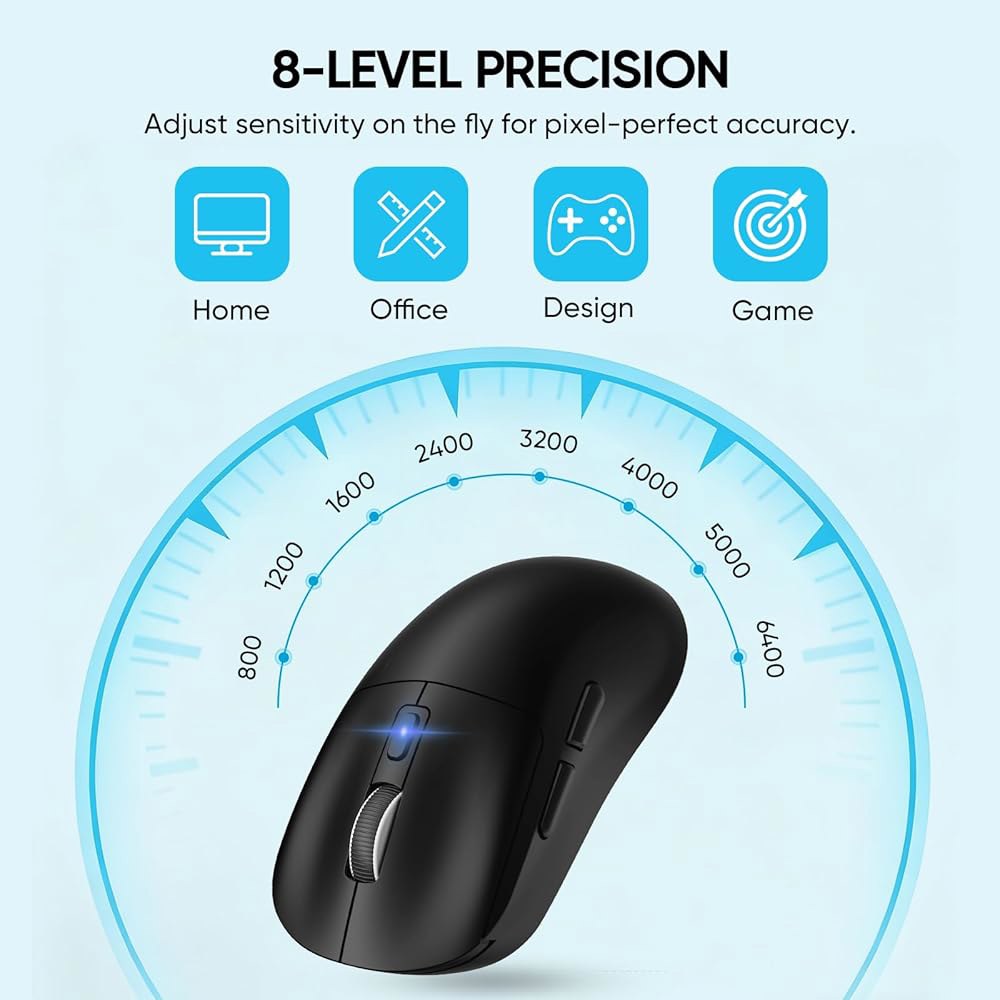 MELOGAGA 무선 게이밍 마우스, 2.4G/블루투스 블랙 태블릿용 맥, 가능한 포함, 게임 3모드 PC, - 유선/무선 8개의 PS5, 조절 인체 공학적 DPI 컴퓨터 충전식 - 상세 이미지 3