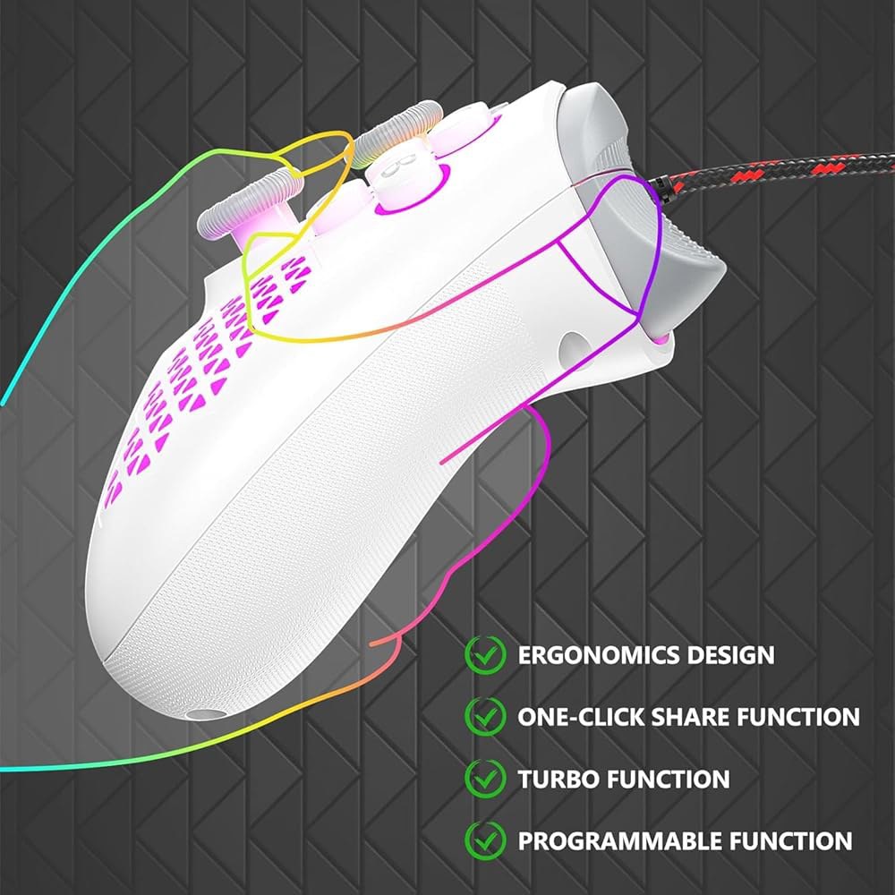 Nonbliep LED 조명 3m(10피트) 유선 XS, One 게임패드와 화이트 Xbox 진동/3.5mm 컨트롤러용, 시리즈 터보/매크로 2팩 기능/이중 스팀, 호환, 포함 오디 - 상세 이미지 2