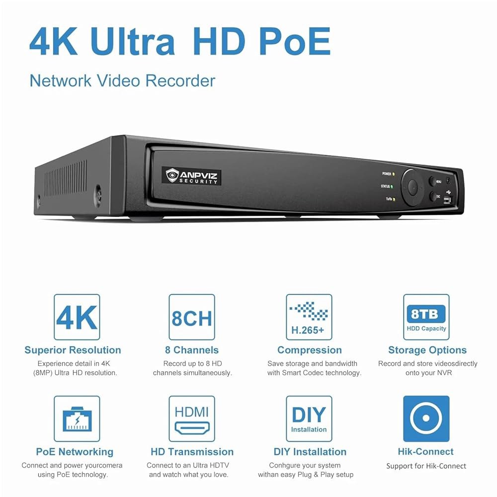 AI 12MP 8CH POE NVR x - 8채널 최대 스마트 레코더 네트워크 파워 카메라 지원, 미포함) 오버 (12MP/8MP/6MP/5MP/4MP/3MP/1080P) 비디오 - 상세 이미지 3