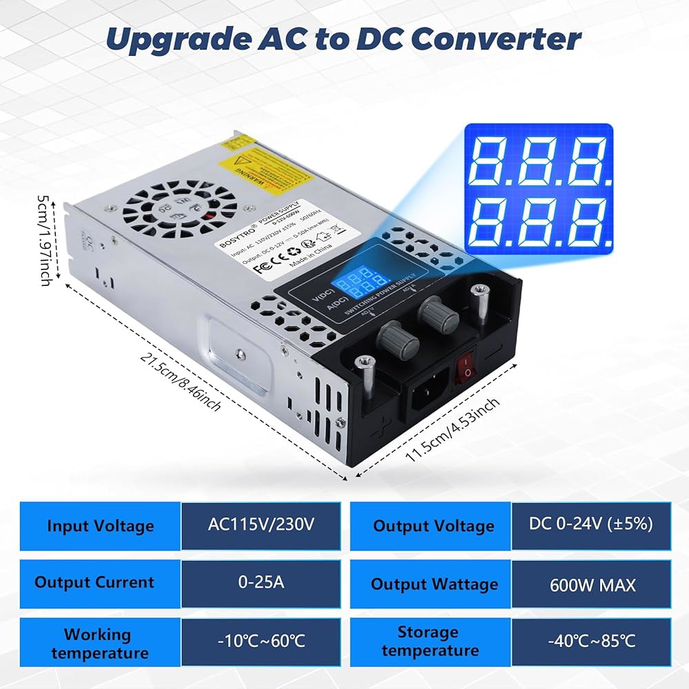 BOSYTRO AC - DC 컨버터 프린터, 0-25A LED 조절 장치 모터 가능한 CCTV, 0-24V 최대 펌프, 스트립, 공급 3D 컴퓨터용 600W 스위칭 장치, SMPS - 상세 이미지 2