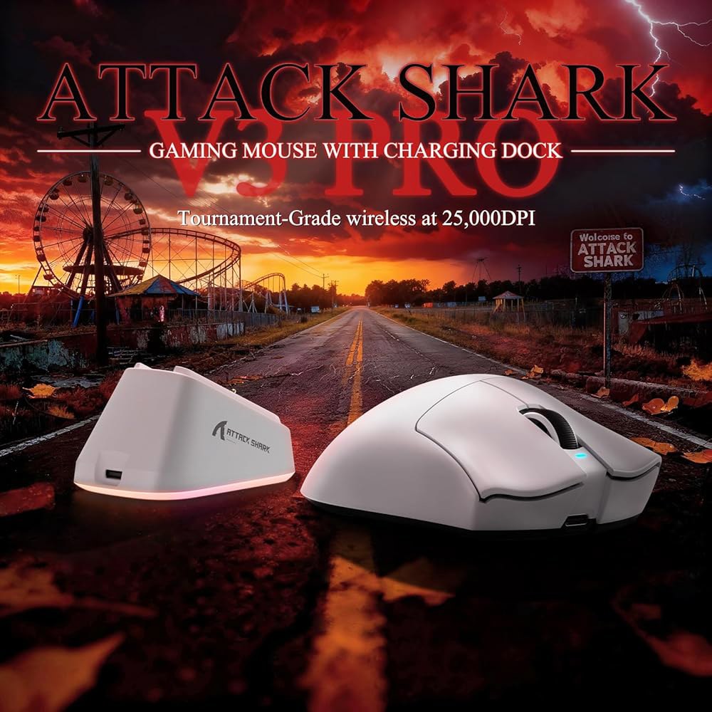 MAMBASNAKE Attack Shark V3 PRO 마우스, 가능한 화이트 도크, 트라이모드 RGB 25000DPI, 게이밍 초경량 충전 62g 버튼 BK52820 BT/2.4 - 상세 이미지 2