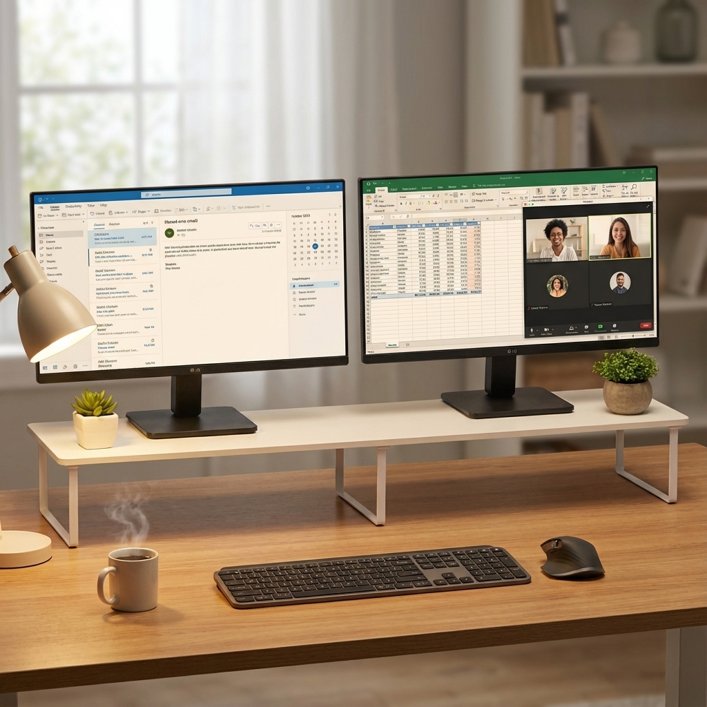 7NC 울트라듀얼 1100 넓은 모니터받침대 높은 대형 선반 받침 서랍형 컴퓨터 책상 거치