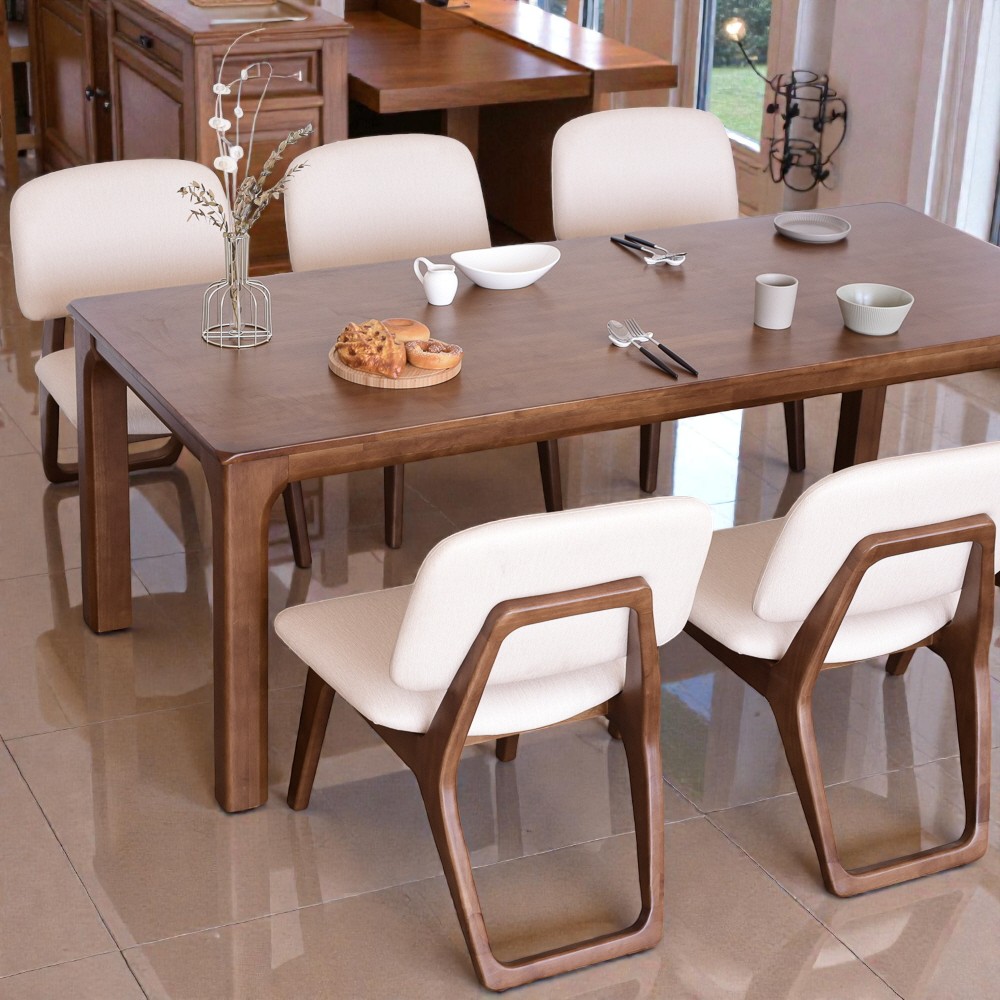 이즈네이처 낮은식탁 원목 6인용식탁 4인용식탁 세트 식탁+의자6, 1900mm, A타입(스퀘어 의자), 월넛브라운