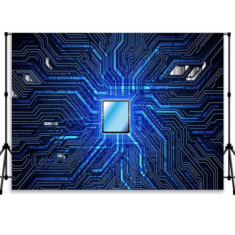 QICAIYUN YUNBDJ1867 디지털 백드롭 네트워크 소품 배경, 방 배경 기술 스튜디오 파티, 촬영, 사진 남아용 파란색 7x5ft Blue - 상품 이미지