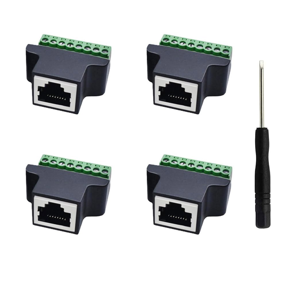 Teansic RJ45 암 - 8핀 어댑터용 터미널 Cat7 Cat6 커넥터, 커넥터 Cat5 네트워크 8P8C 터미널, 4개 스크류 CCTV 이더넷 나사 DVR - 상품 이미지