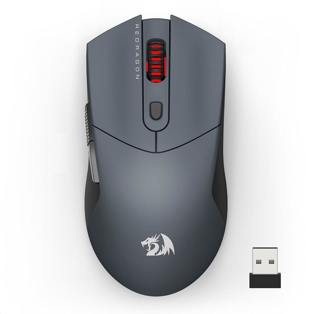 Redragon 무선 게이밍 마우스, 초경량 소프트웨어 가능한 프로그래밍 DIY 전체 공학적 그립 트라이모드 지원 마우스 블루투스 DPI 내추럴 키바인드 인체 빌드, 26K 버튼, - 상품 이미지