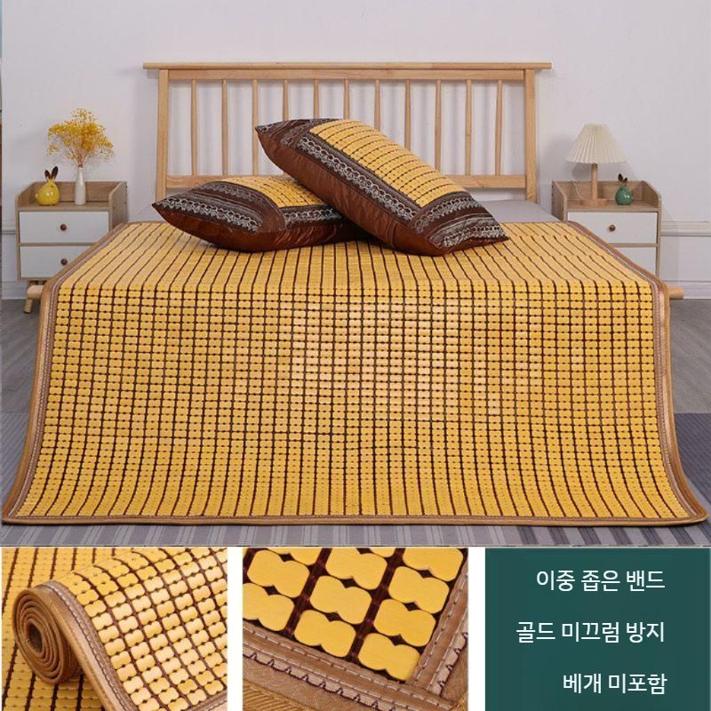 대자리 매트 대나무 가정용 왕골 쿠션 돗자리 접이식 여름용 대나무매트 마작 여름 와이드탄화코팅베이스+베개제외 120x190cm - 상세 이미지 2