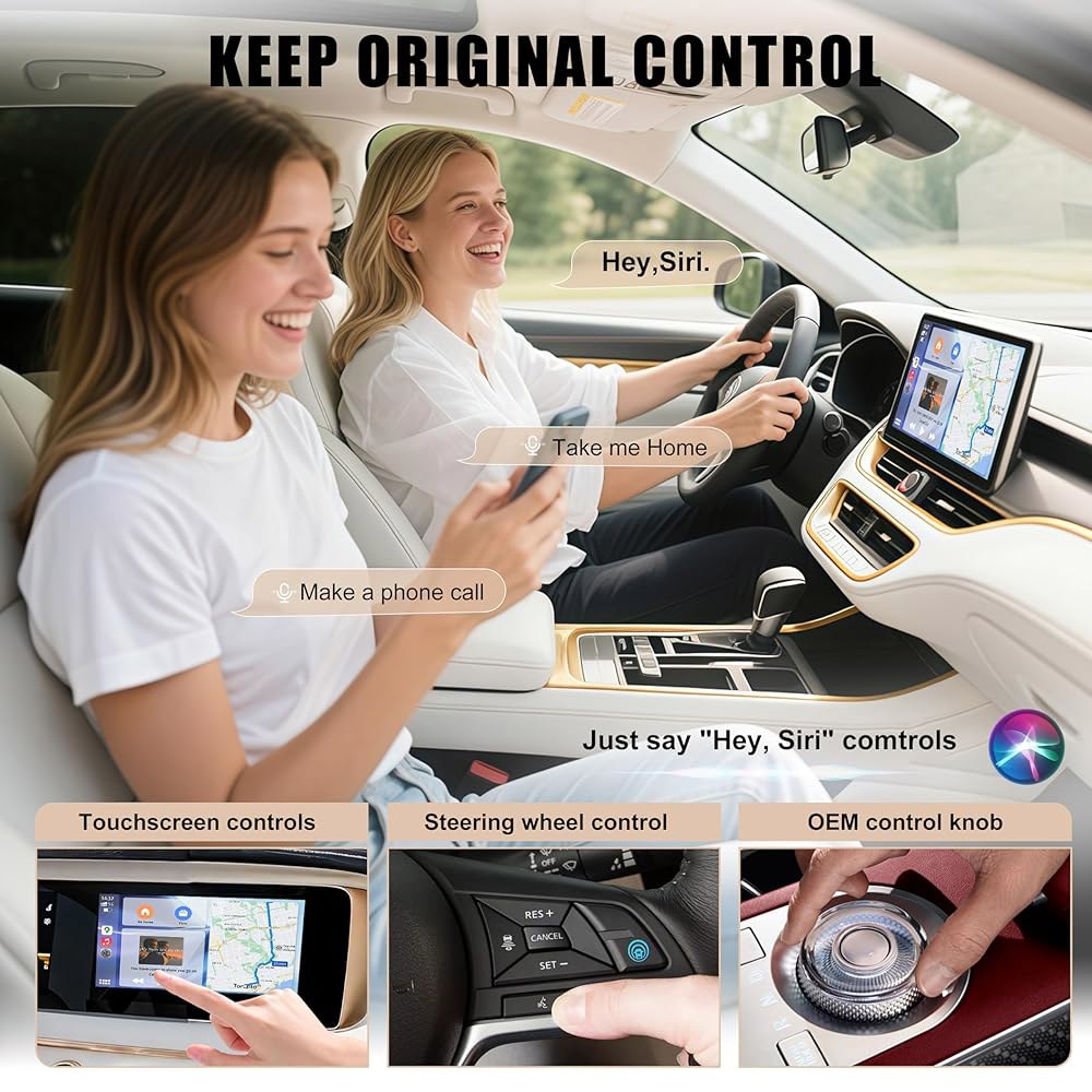 무선 CarPlay 어댑터 2025- 유선 플레이/자동 칩/플러그 자동차용(로즈 차량 골드) 업그레이드, 공장 시스템, 연결/안정적인 USB/USB-C 앤 있는 최신 내 iOS - 상세 이미지 3