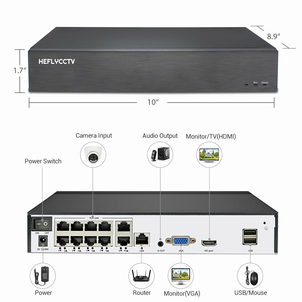 HEFLYCCTV 10채널 NVR 4K 지원 카메라, 지원(포함되지 최대 비디오 감지 포트, 레코더, HDD IP 8MP/6MP/5MP/4MP/2MP/1080P 기능이 않음) 모션 - 상세 이미지 2