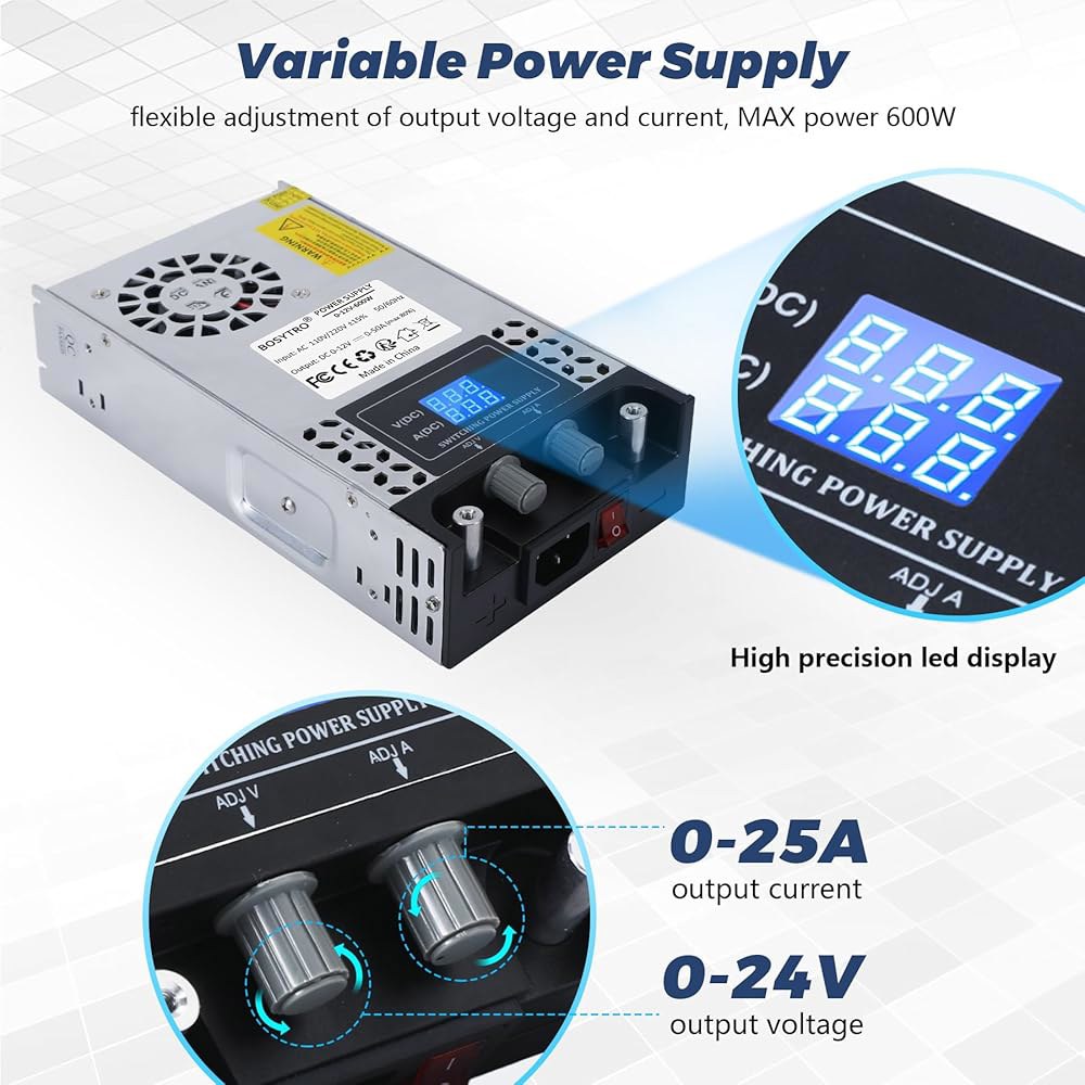 BOSYTRO AC - DC 컨버터 프린터, 0-25A LED 조절 장치 모터 가능한 CCTV, 0-24V 최대 펌프, 스트립, 공급 3D 컴퓨터용 600W 스위칭 장치, SMPS - 상세 이미지 3