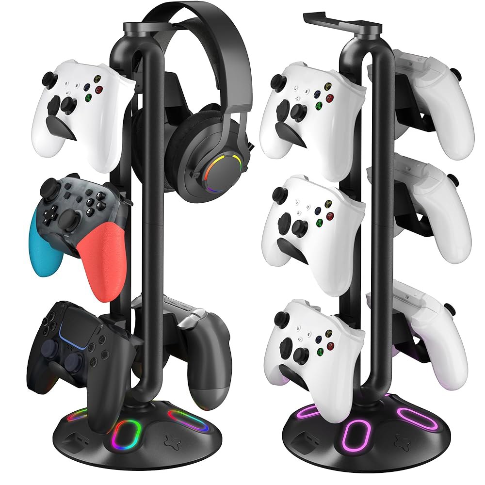 Canmarin Gaming RGB Headphone Stand, A Accessories Hanger Holder 2 Type-C & Desk Charging USB Light - 상품 이미지