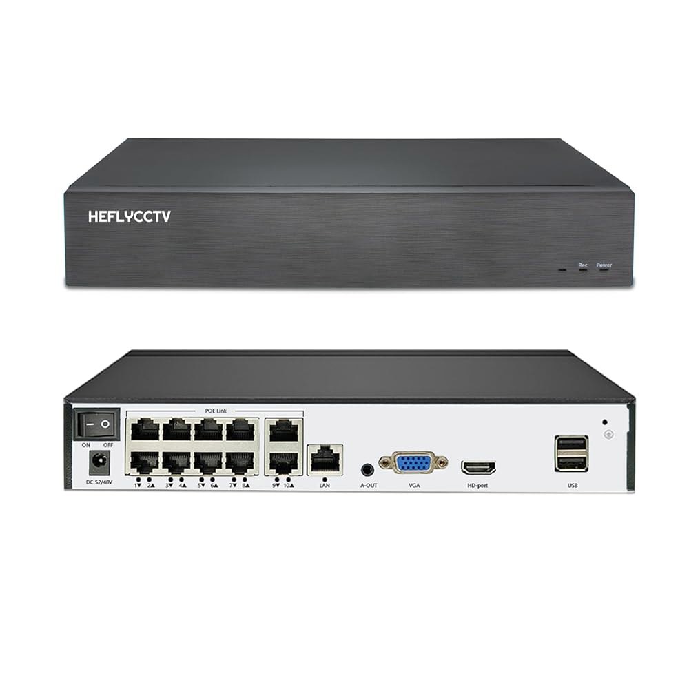 HEFLYCCTV 10채널 NVR 4K 지원 카메라, 지원(포함되지 최대 비디오 감지 포트, 레코더, HDD IP 8MP/6MP/5MP/4MP/2MP/1080P 기능이 않음) 모션 - 상품 이미지