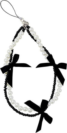 [해외]인워터리 폰 참스 에스테틱 귀여운 보크노트 진주 랜야드 손목 스트랩 가방 열쇠고리 카메라 장식 Black