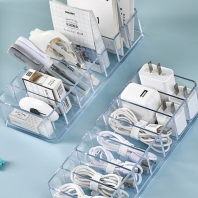 아크릴 케이블 선 정리함 케이스 투명 칸막이 케이블선 USB 충전기 리모컨 소품 화장품 멀티 보관 정리대 - 상품 이미지