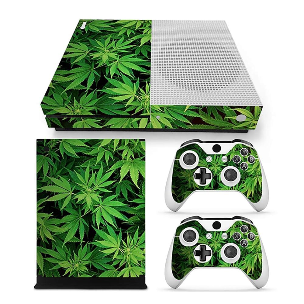 마이크로소프트 Xbox One S 슬림 비닐 그린 위드 리프 스킨 보호용 스티커 - 상품 이미지